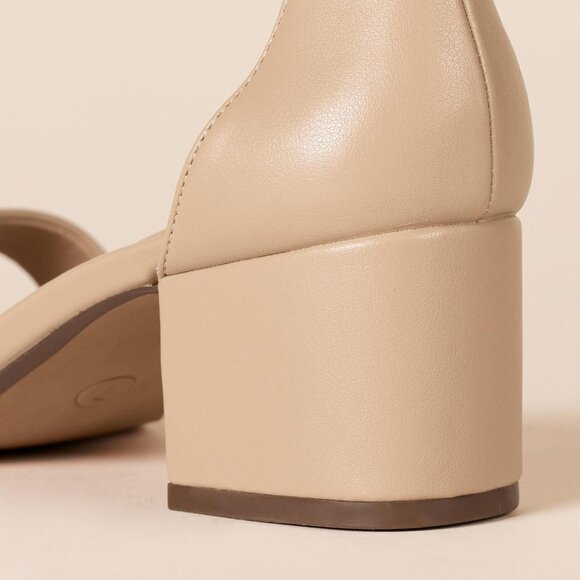 Womens Beige Pu Faux Suede Two Strap Open Rounded Toe Chunky Block Heeled Sandal - Picture 6 of 6